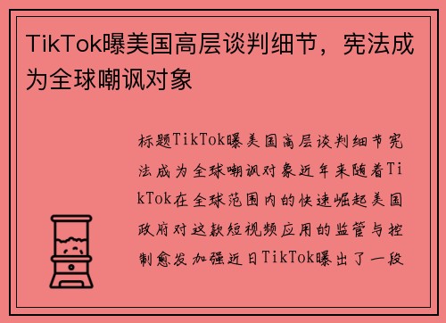 TikTok曝美国高层谈判细节，宪法成为全球嘲讽对象