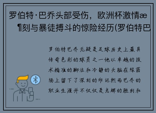 罗伯特·巴乔头部受伤，欧洲杯激情时刻与暴徒搏斗的惊险经历(罗伯特巴乔 帅)