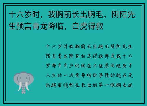 十六岁时，我胸前长出胸毛，阴阳先生预言青龙降临，白虎得救